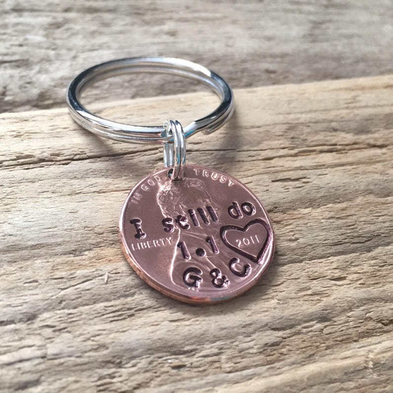 I Still Do Hand Stamped Penny Keychain, Copper Anniversary Gift, 7 Seven Year Anniversary, Personalized Valentine's Day Gift For Him image 3