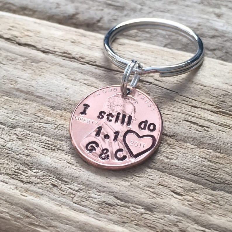 I Still Do Hand Stamped Penny Keychain, Copper Anniversary Gift, 7 Seven Year Anniversary, Personalized Valentine's Day Gift For Him image 5