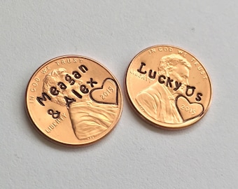 Lucky Us Personalized Love Token Pennies, Custom Hand Stamped Pocket Coin Keepsake Gift For Her, Him, Stocking Stuffer, Unique Scrapbooking