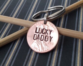 Custom Hand Stamped Personalized Name Lucky Dad Penny Keychain, Lucky Mom, Names, Father's Day, Gift for Him, Birthday, Anniversary, Unique