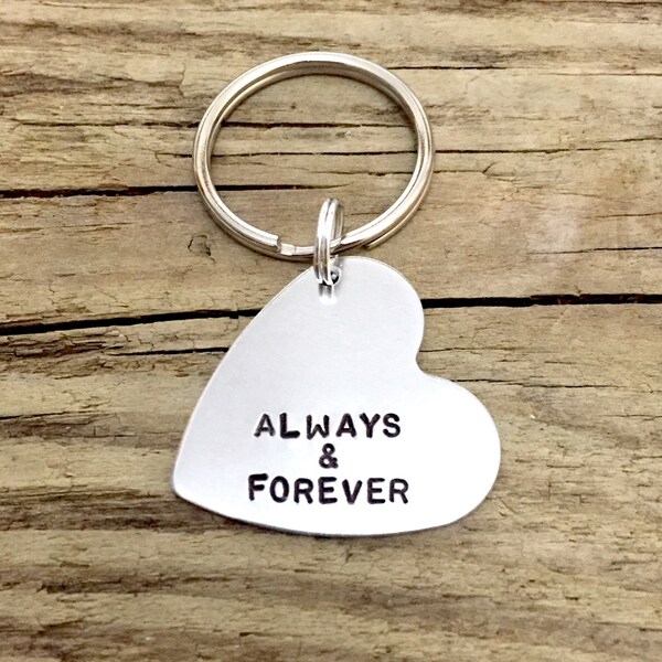 Always and Forever Keychain, Handstamped Key Chain, Personalized Gift, Gift for Him, Gift for Her, Anniversary Gift, Valentine's Day