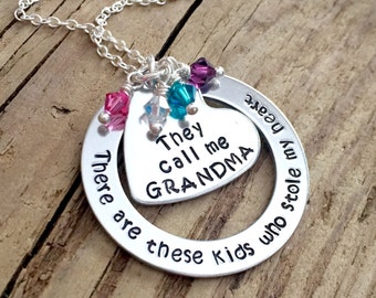 There Are These Kids Who Stole My Heart Necklace, They Call Me Grandma Jewelry, Hand Stamped Gift For Grandma, Personalized Grandma Gift