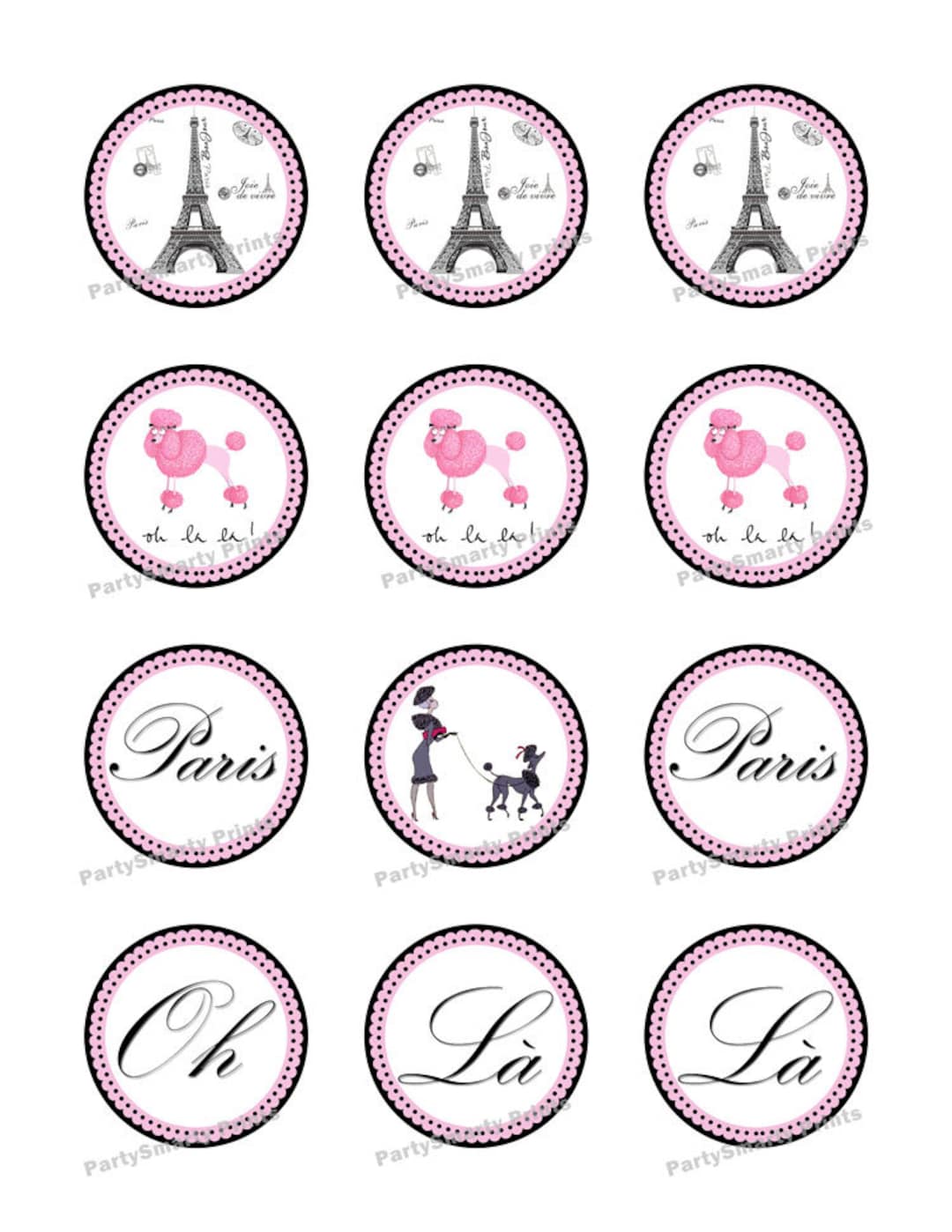 Paris 2 Inch Round Digital Download Cupcake Topper Sticker Paris Party - Etsy