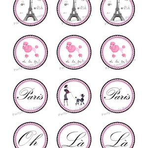 París 2 pulgadas Ronda - Descarga Digital - Cupcake Topper - Pegatina - Fiesta de París