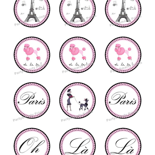 Paris 2 inch Round - Digital Download - Cupcake Topper - Sticker - Paris Party