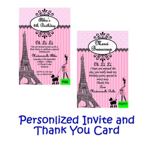 Paris Einladung und Dankeskarte - Digitale Personalisierte Einladung - Französische Paris Einladung und Dankeskarte P02+ TY1