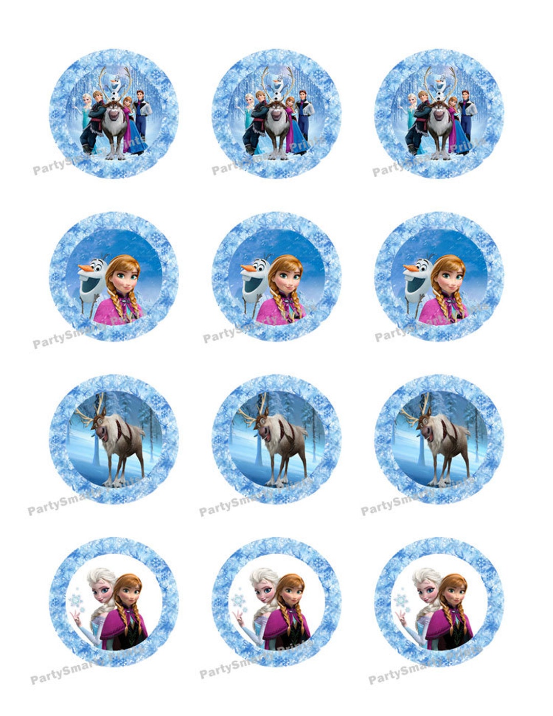 Frozen 2 Inch Round Digital Download Cupcake Topper Sticker Frozen Party - Etsy