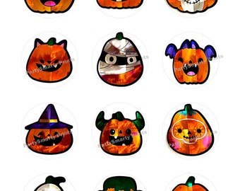 Halloween Pumpkin Heads 2 Inch Rounds