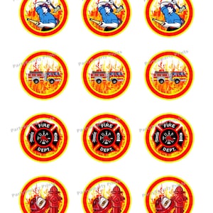Bombero 2 pulgadas ronda – descarga Digital – Cupcake Topper-pegatinas - bombero partido