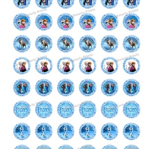 Puede incluir: Un conjunto de 36 toppers redondos comestibles para cupcakes con personajes de la película animada Frozen. Los toppers presentan imágenes de Elsa, Anna, Olaf, Kristoff, Sven y el logotipo de Frozen.