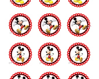 Micky Maus 5,1 cm rund - Digitaler Download - Cupcake Topper - Aufkleber - Micky Maus die Panzerparty