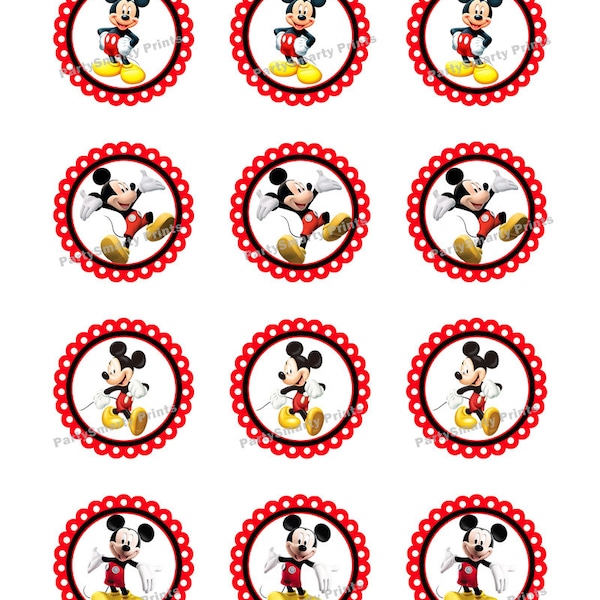 Mickey Mouse 2 inch Round - Digital Download - Cupcake Topper - Sticker - Mickey Mouse The Tank Party