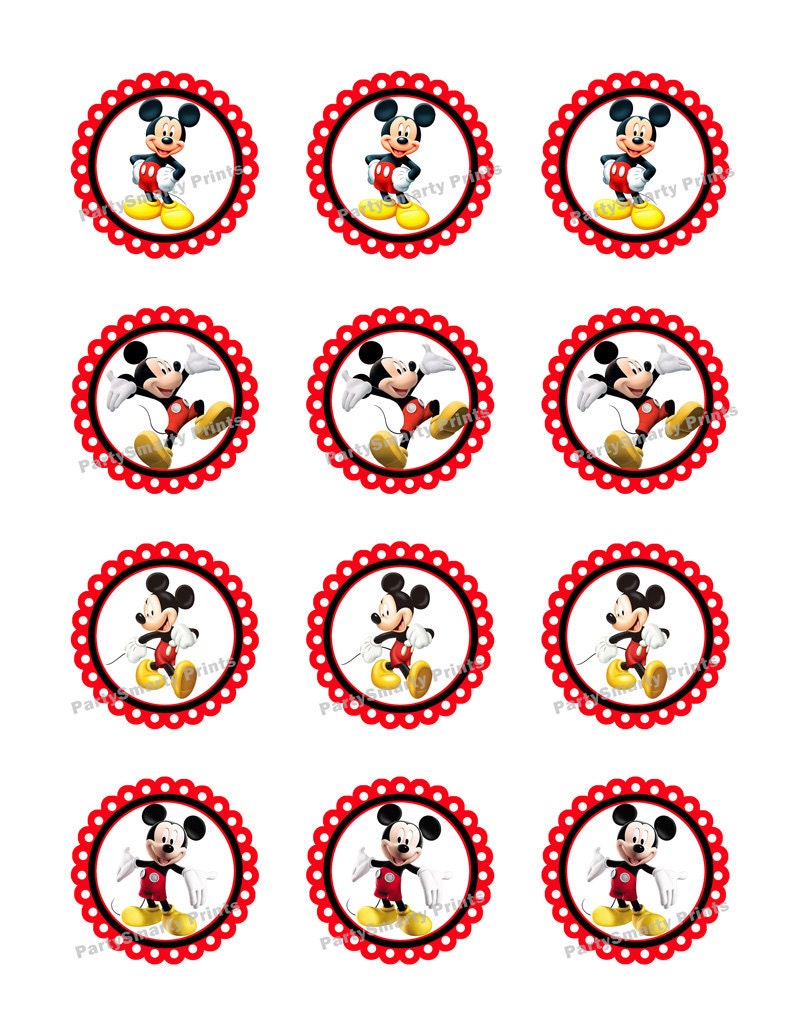 Mickey Mouse 2 pulgadas redondas - Descarga digital - Cupcake Topper -  Pegatina - Mickey Mouse The Tank Party
