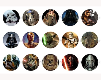 Star Wars 1 Zoll rund - Digitaler Download - Kronkorken - Aufkleber - Schleifen - Star Wars Party - 10,5 x 15,2 cm