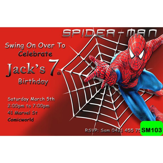 Spiderman Invitation Digital Personalized Invite Spiderman | Etsy