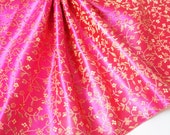 Faux Silk brocade fabric,Chinese brocade, Pink Gold with flowers, leaf , for dress, jacket, pillow, cushion covers and wedding by the yard