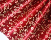 Faux Silk brocade fabric, Crimson Chinese brocade, gold flowers, leaf, for dress, jacket, pillow, cushion covers and wedding by the yard