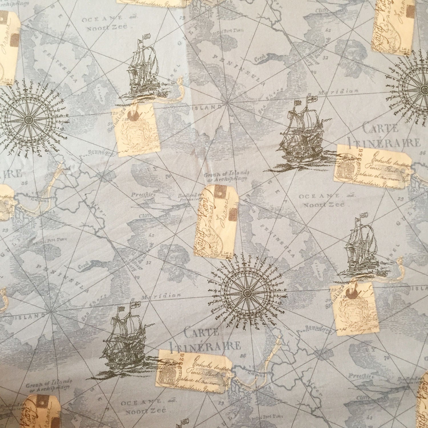 MAP FABRIC By The Yard World Map Fabric Vintage map print Etsy