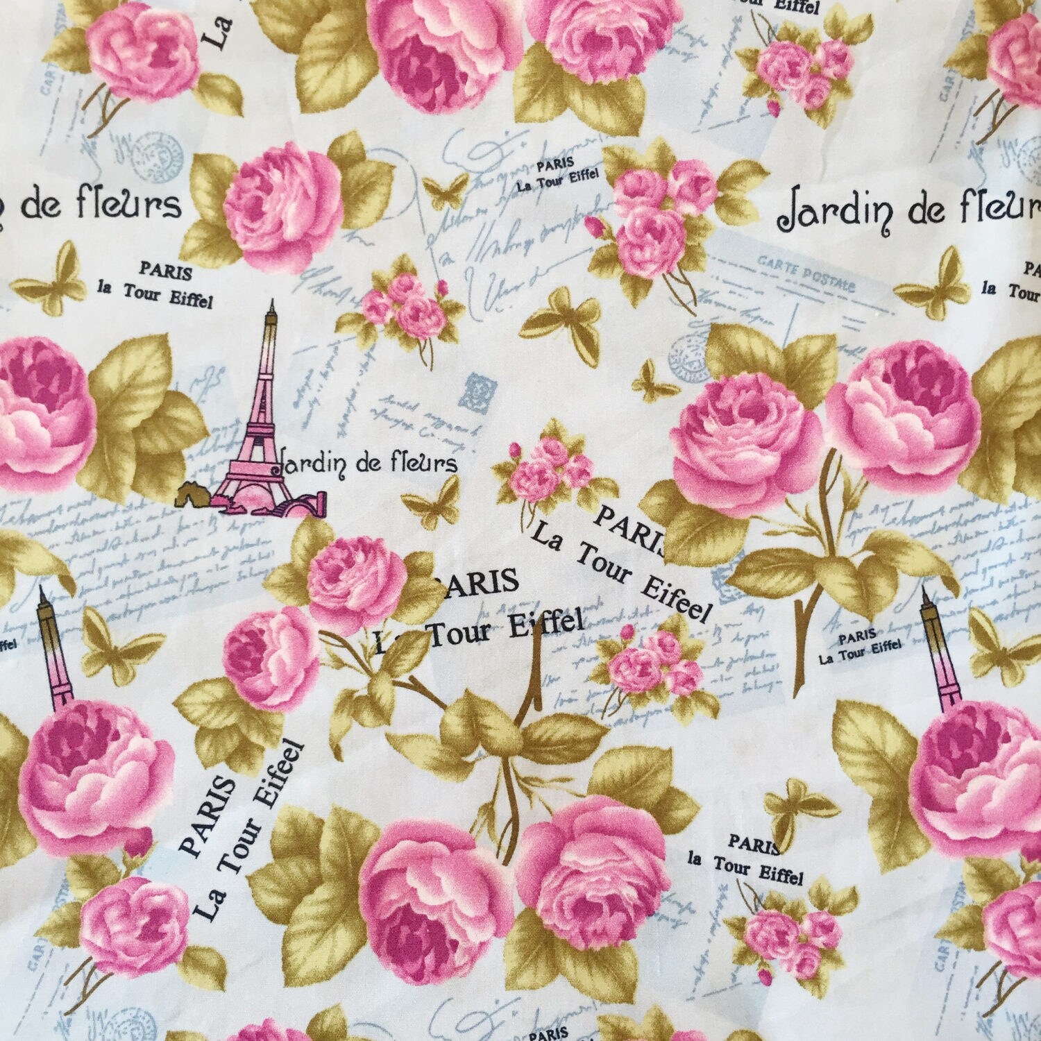 ROSE COTTON FABRIC paris vintage style romantic color 100 Etsy
