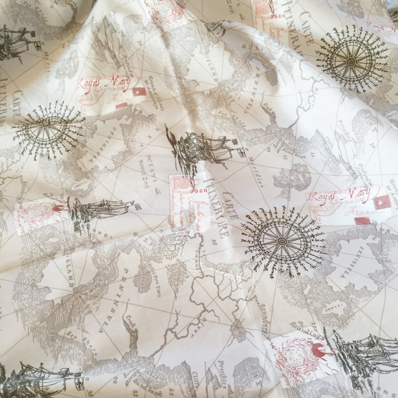 MAP FABRIC By The Yard World Map Fabric Vintage map print Etsy