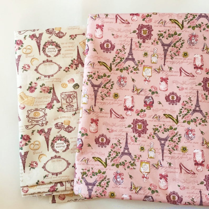 VINTAGE FABRIC PARIS cotton fabric vintage style romantic Etsy