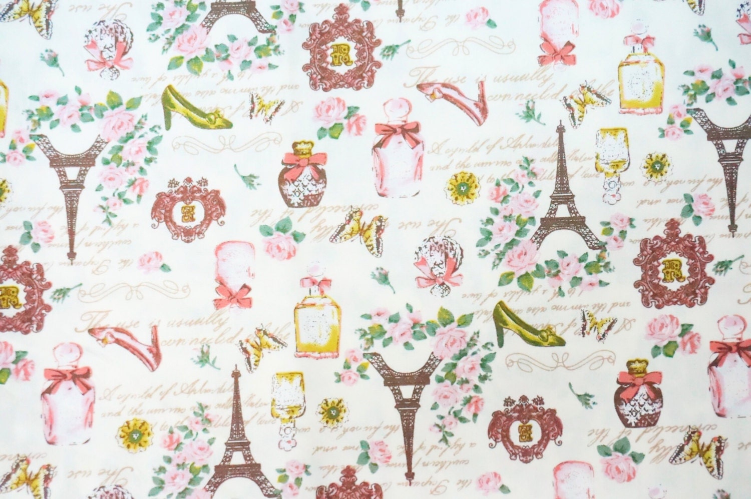 Cotton fabric paris vintage style romantic color 100 Etsy