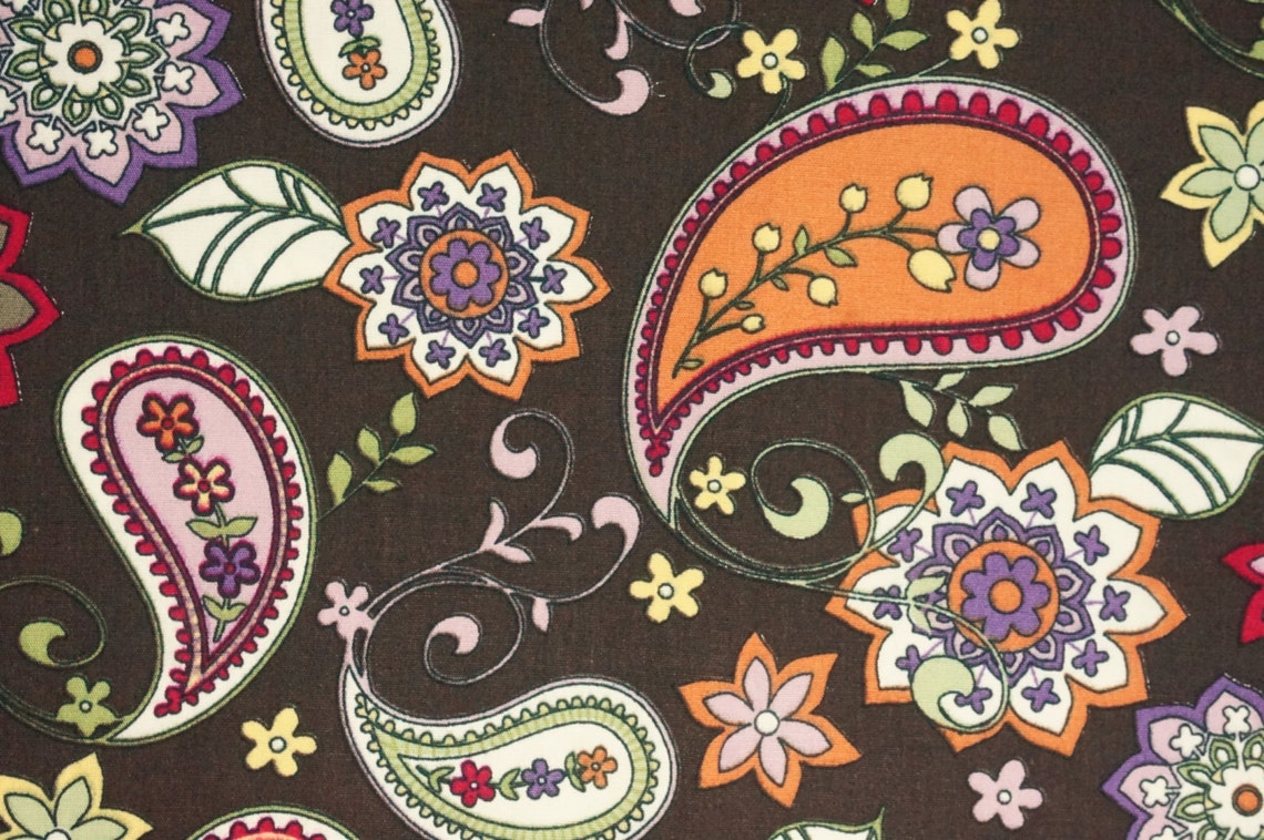 PAISLEY FABRIC By The Yard Flower in drop brown tone Etsy