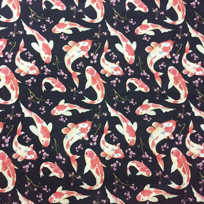 KOI FISH FABRIC By The Yard Fish Printed Golden Fish Fabric Etsy
