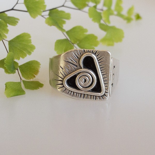 Adjustable silver Ring for women, Argentium silver Square Ring Heart ring adjustable ring open ring