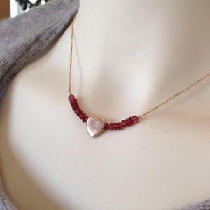 Dainty 14k Gold Heart Necklace: Red Garnet Gemstone Pendant