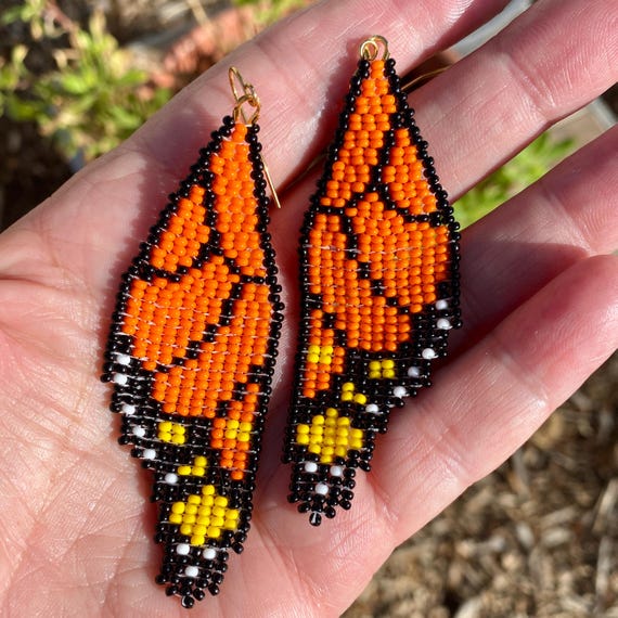 Vibrant Butterfly Wing Seed Bead Earrings: Boho Tapestry-inspired
