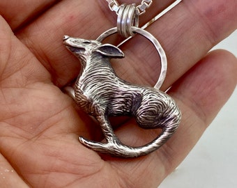 Coyote silver pendant with your choice of a Venetian box chain or 2mm black leather cord with sterling silver clasp, great animal lover gift