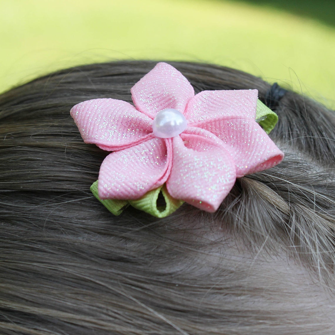Flower Hair Clip Pink Flower Hair Clip Cochlear Implant Bow Etsy