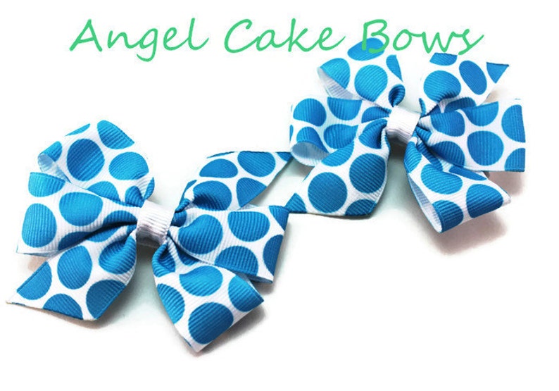 Large Blue Hair Bow - Polka Dot Bow with Scrunchie - wide 5