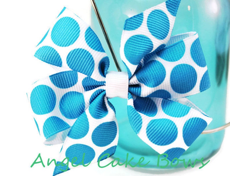 Large Blue Hair Bow - Polka Dot Bow with Scrunchie - wide 8