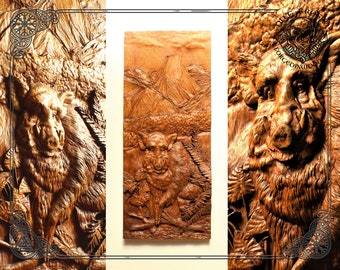 Wild Boar Wood Carving, Animal Wall Decor, Hunting Art