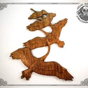The Children of Lir, Luxury Carved Swans Bas-Relief, Irish Celtic Wood Carving Animal Home Decor, Bird Wall Hanging, Wooden Art Decoration
