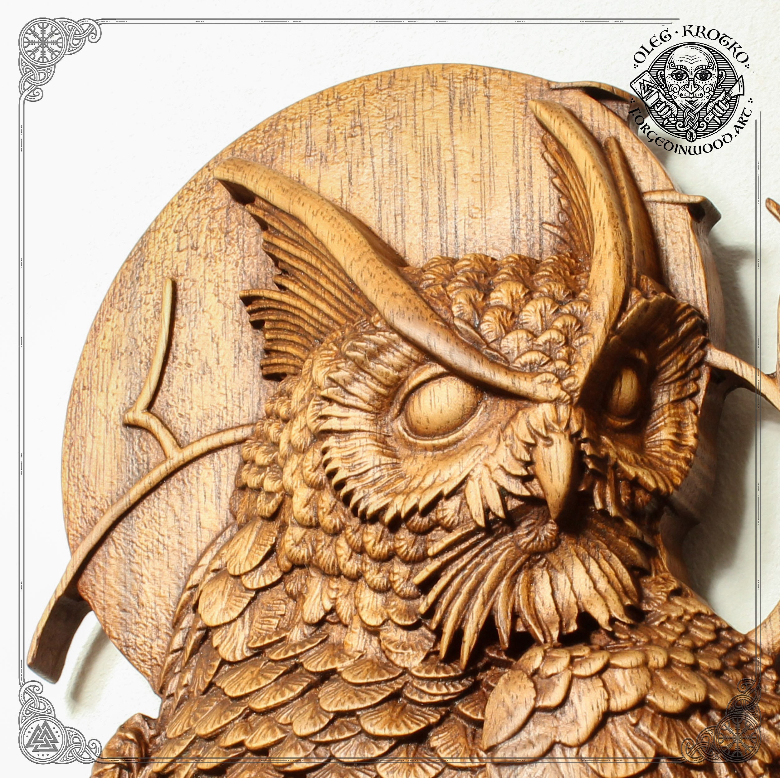 高級彫刻フクロウ、木彫りの動物の絵、野生動物の壁アート