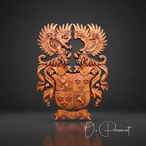 Example of Family Heraldic Coat Arms Custom Artwork Order Middle Ages Art  Heraldy Crest Home Decor Hanging Wood Carving Picture Wall Decor