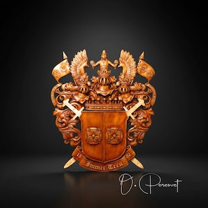 Custom Wood Carved Coat of Arms, Family Heraldic Crest, Wall Decor (31.5x27.6 inches)