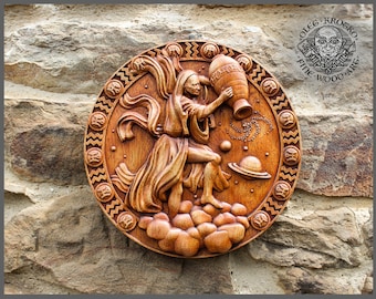 Aquarius Zodiac Symbol Wood Plaque Horoscope Wood Carving Sign Custom Gift Wall Hanging Figure Astrology Spirituality Personalized Wall Art