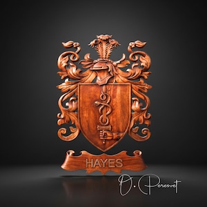 Custom Wood Carved Family Coat of Arms, Heraldic Crest Decor