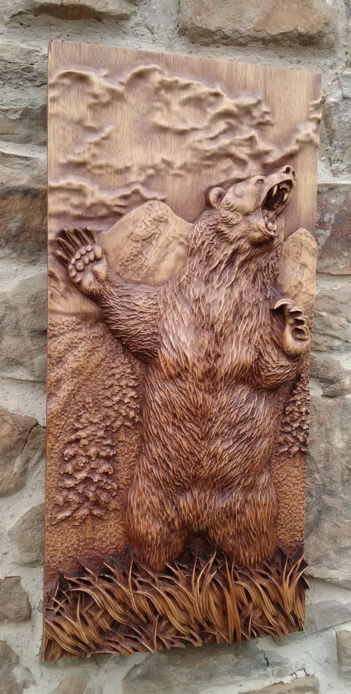 Tier geschnitzt Bär Holz Wand hängen Home Decor Holzarbeiten | Etsy