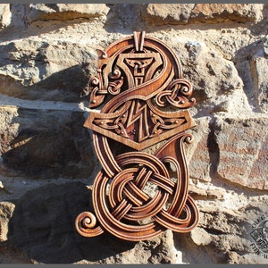 Thor Hammer Viking Wall Art: Majestic Mjolnir Carving with Norse Pagan Runes made with Odin’s Blessing. Perfect Gift for Viking Enthusiasts!