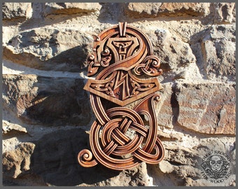 Martillo de Thor tallado en madera: Mjolnir vikingo, arte mural pagano nórdico