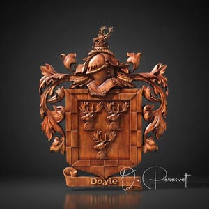Custom Wood Carved Coat of Arms, Family Heraldry Art, Crest Decor (51x41 inches)