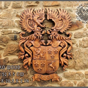 Example of Family Heraldic Coat Arms Custom Artwork Order Middle Ages Art  Heraldy Crest Home Decor Hanging Wood Carving Picture Wall Decor