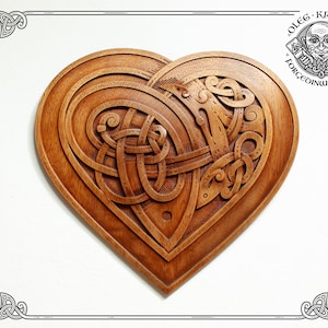 Luxury Carved Celtic Heart, Wooden Symbol of Eternal Love, Norse Wooden Picture, Druid Mythology, Heathen Home Decor, Viking Wall Hanging