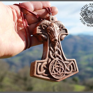 Thor Hammer Viking Wall Art: Majestic Mjolnir Carving with Norse Pagan Runes made with Odin’s Blessing. Perfect Gift for Viking Enthusiasts!