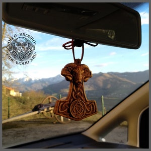 Thor Hammer Viking Wall Art: Majestic Mjolnir Carving with Norse Pagan Runes made with Odin’s Blessing. Perfect Gift for Viking Enthusiasts!